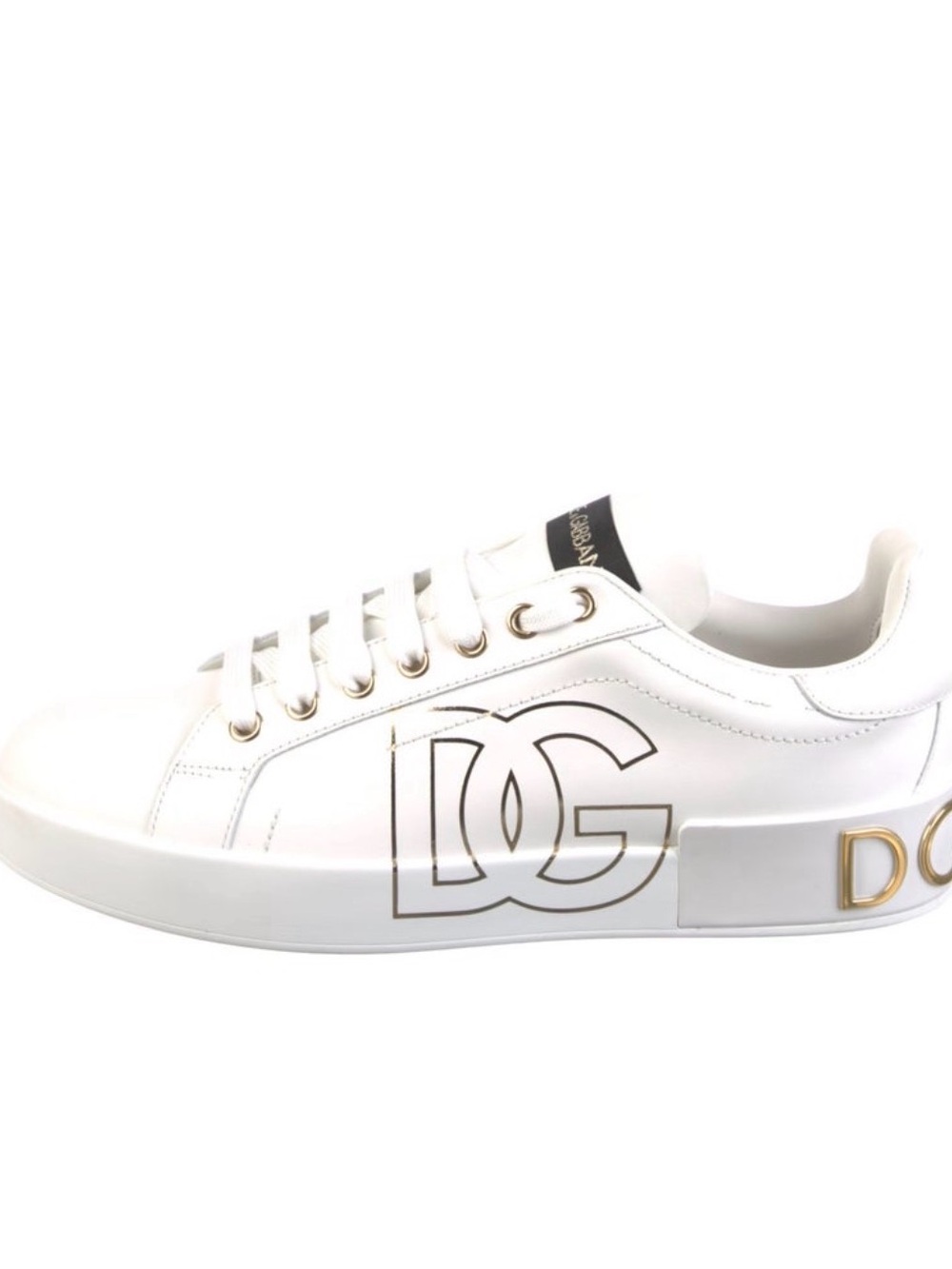 Dolce & Gabbana White Leather Sneaker with Gold Accents